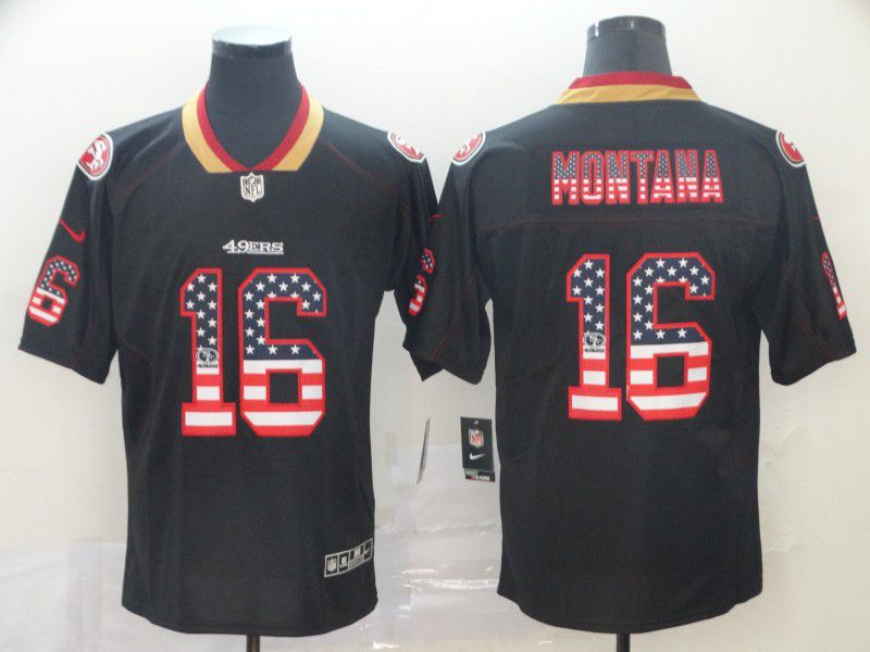Men San Francisco 49ers #16 Montana Nike USA Flag Fashion Black Color Rush Limited NFL Jersey